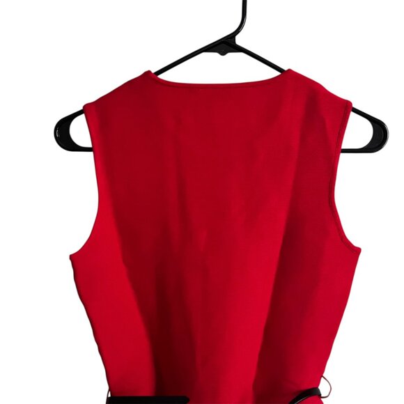 Zara Red Belted Knit Mini Dress – Sleeveless Crew Neck, Size Small NWT Holiday - Picture 9 of 11